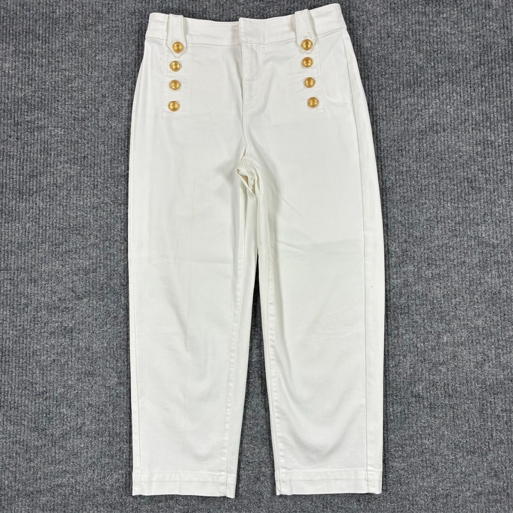 Talbots Womens Sailor Jeans Size 8 White Denim Crop High Rise Stretch Casual